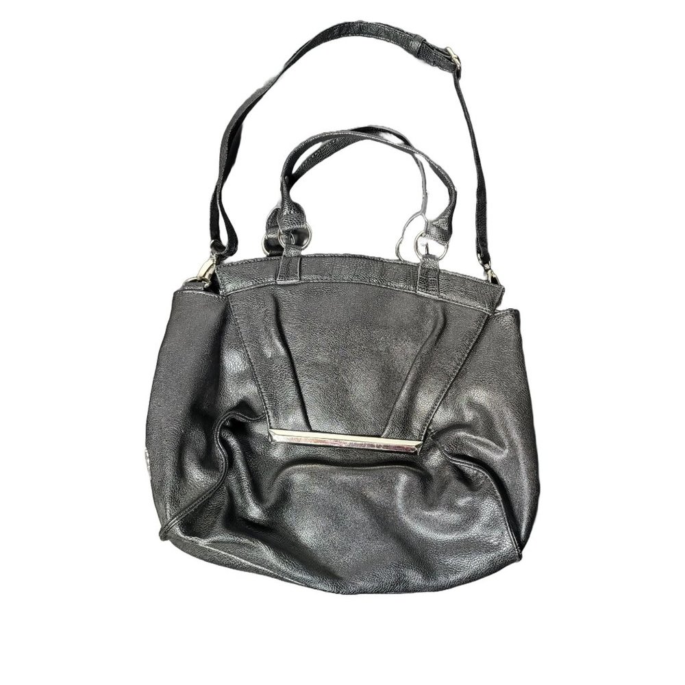Jennifer Lopez Womens Black‎ Faux Leather Purse with Silver Hardware Neutral Bag
